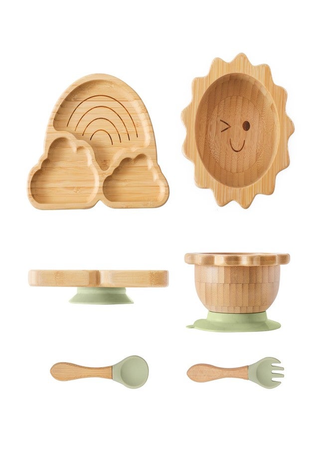 let's make Bamboo Suction Plates Bowls Set for Baby Toddler Divided Platter Food bowl with Silicone Fork & Spoon All-Natural Baby Feeding Set for Baby-Led Weaning, Non-Slip Design - Image 1